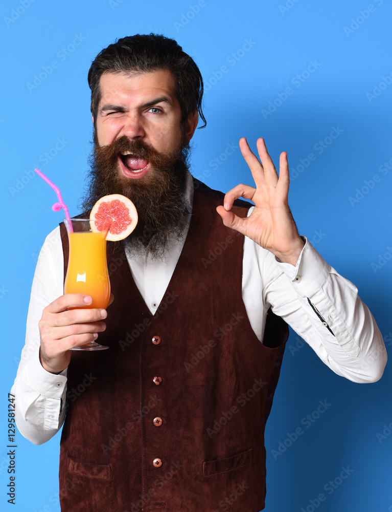 Fototapeta premium satisfied handsome bearded man