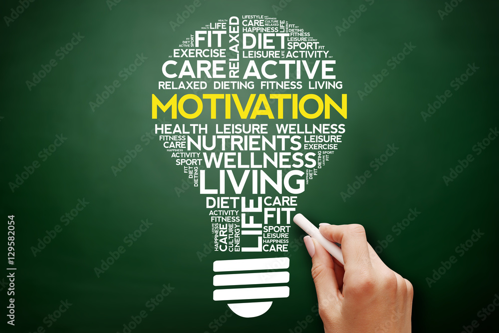 MOTIVATION bulb word cloud collage, health concept on blackboard MOTIVATION bulb word cloud collage, health concept on blackboard