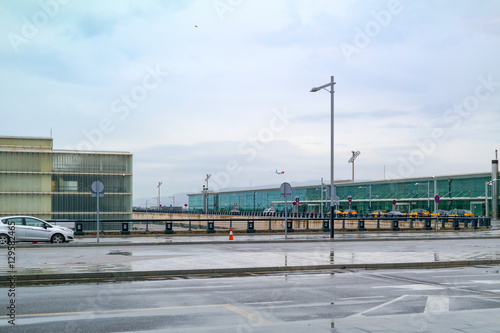 Barcelona-El Prat airport - terminal 1 area with taxi bay and cabs photo