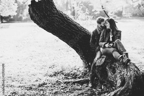 Loving couple in autumn park