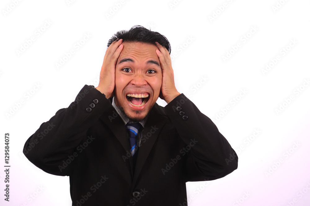 asian businessman screaming, isolated on white asian businessman screaming, isolated on white