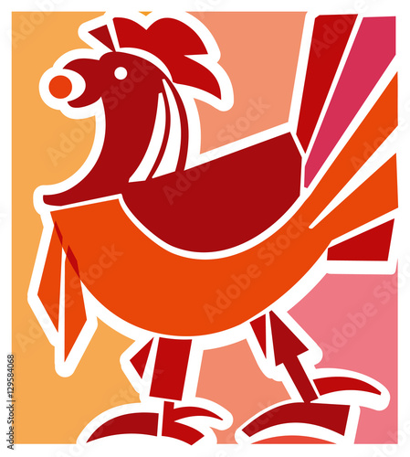 Walking the Red Rooster. Square symbol illustration.