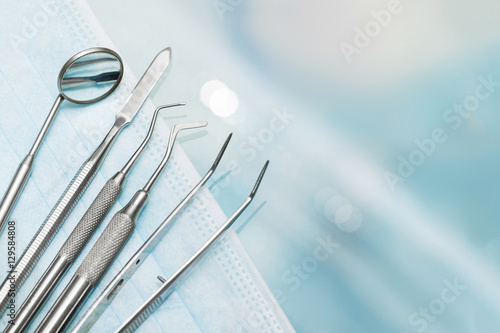 Set of metal Dentist's medical equipment tools