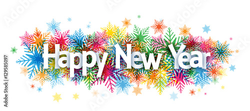HAPPY NEW YEAR multicoloured snowflakes banner