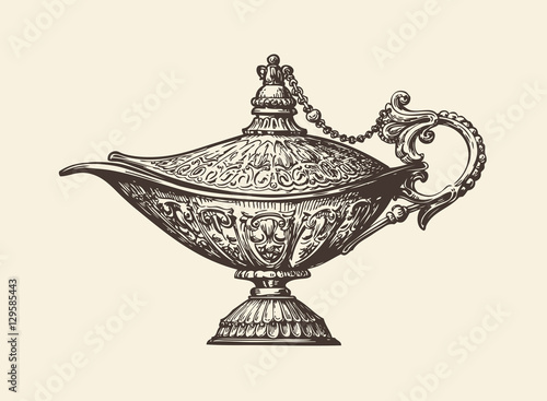 Oil lamp sketch. Hand drawn vector illustration