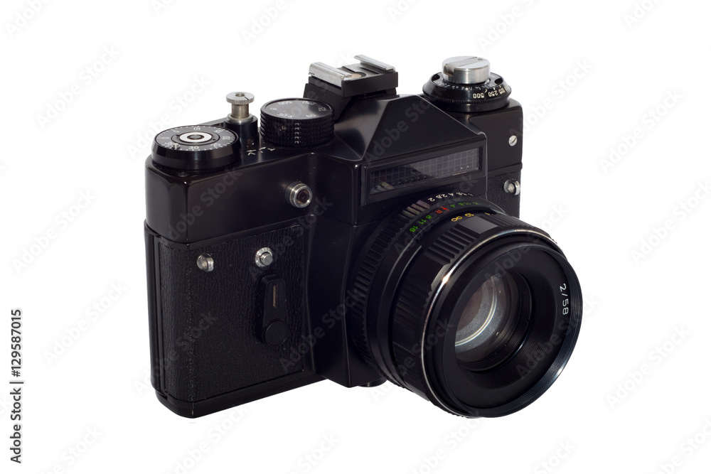 Old single lens reflex camera isolated