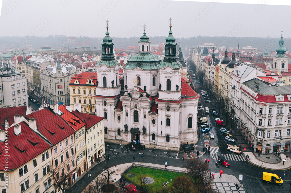 Obraz premium View from above on Prague city with bike