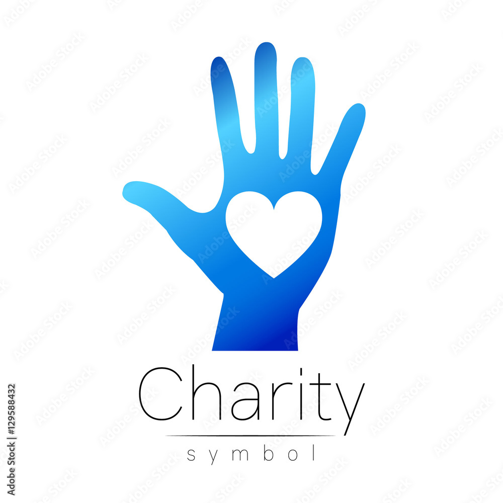 Vector illustration. Symbol of Charity. Sign hand heart isolated on white background.Blue Icon company, web, card. Modern bright element. orphans Help kids campaign. Family children Vector illustration. Symbol of Charity. Sign hand heart isolated on white background.Blue Icon company, web, card. Modern bright element. orphans Help kids campaign. Family children