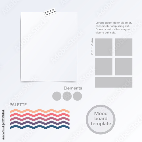 Vector mood board template with color palette isolated on white background.