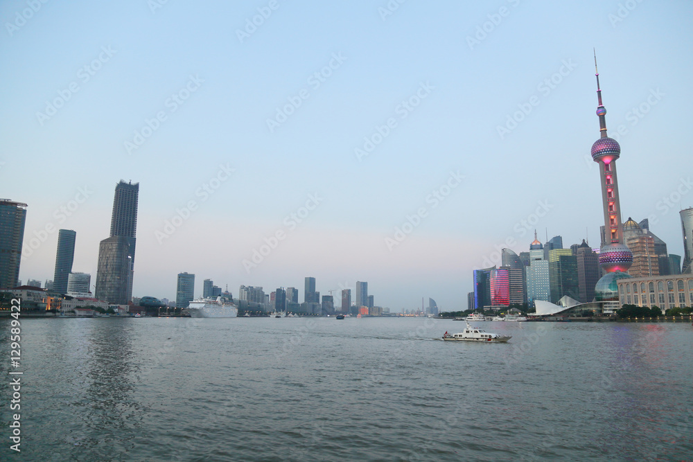 Shanghai China - July 12 2015: The night view of Shanghai Huangp