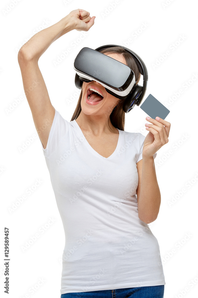 Woman with virtual reality goggles Woman with virtual reality goggles