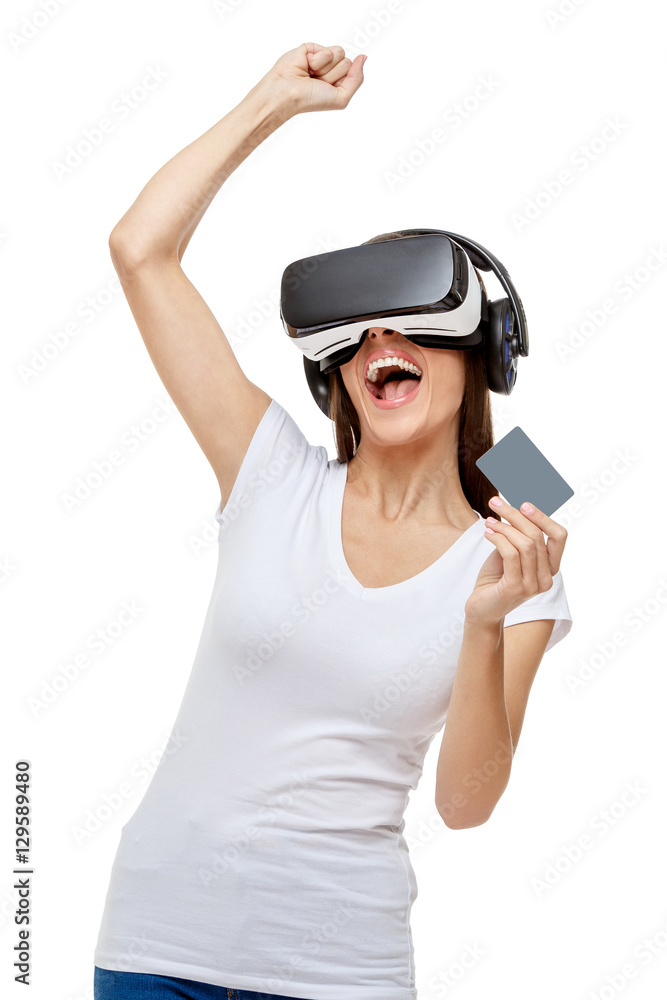 Woman with virtual reality goggles Woman with virtual reality goggles