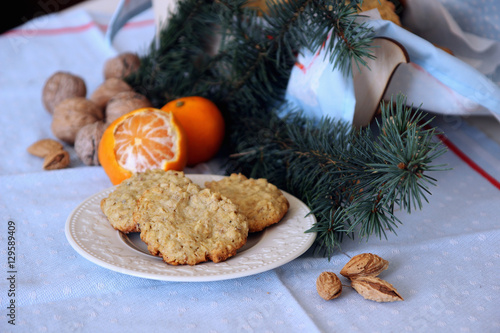 Homemade oatmeal cookies, baked in the New Year's holidays..
