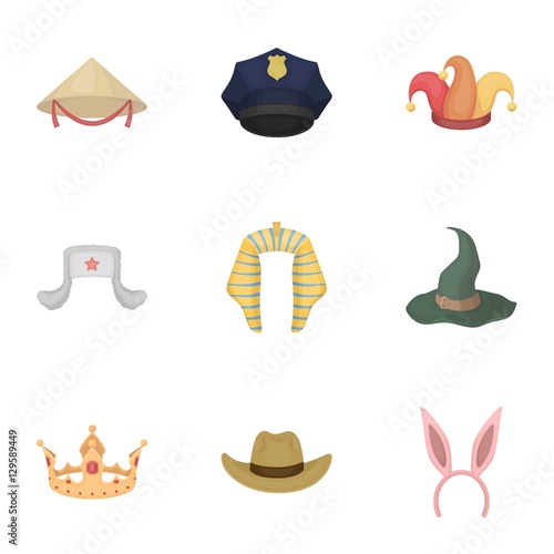 Hats set icons in cartoon style. Big collection of hats vector symbol stock illustration