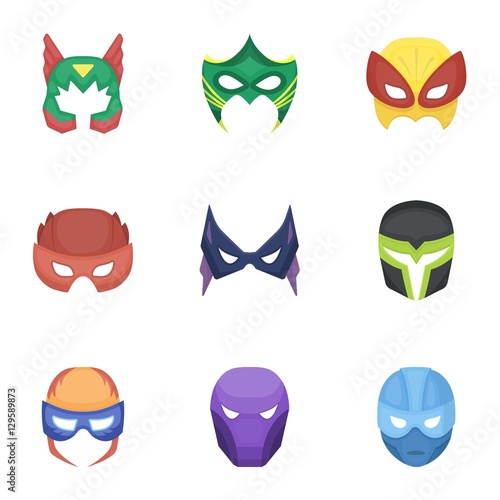 Superhero mask set icons in cartoon style. Big collection of superhero mask vector symbol stock illustration