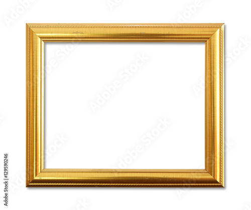 The antique gold frame on the white background