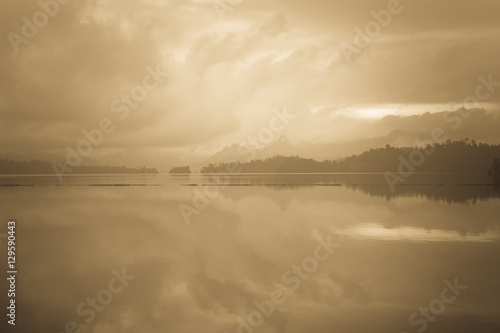Landscape in Thailand Surat Tani. Ratchaprapha Dam. Sepia Landscape.