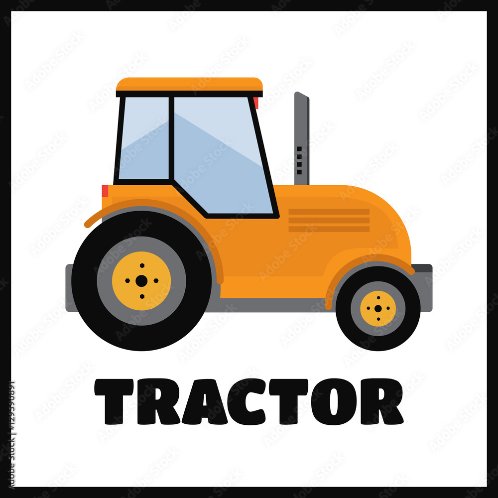 Tractor. Farmer machine in flat style