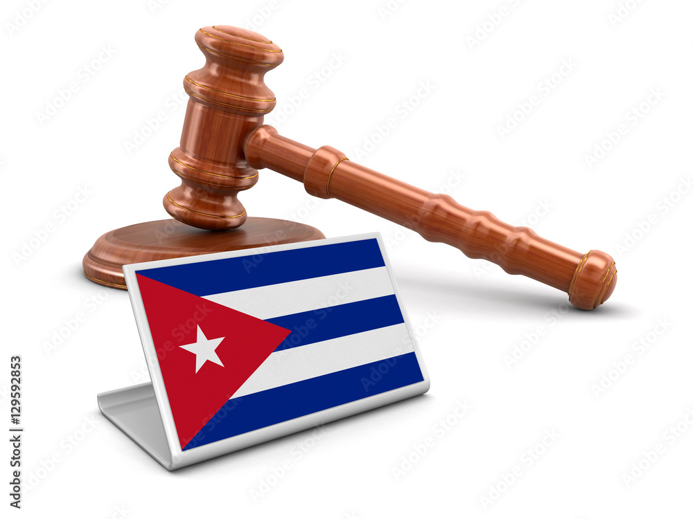 3d wooden mallet and Cuban flag. Image with clipping path