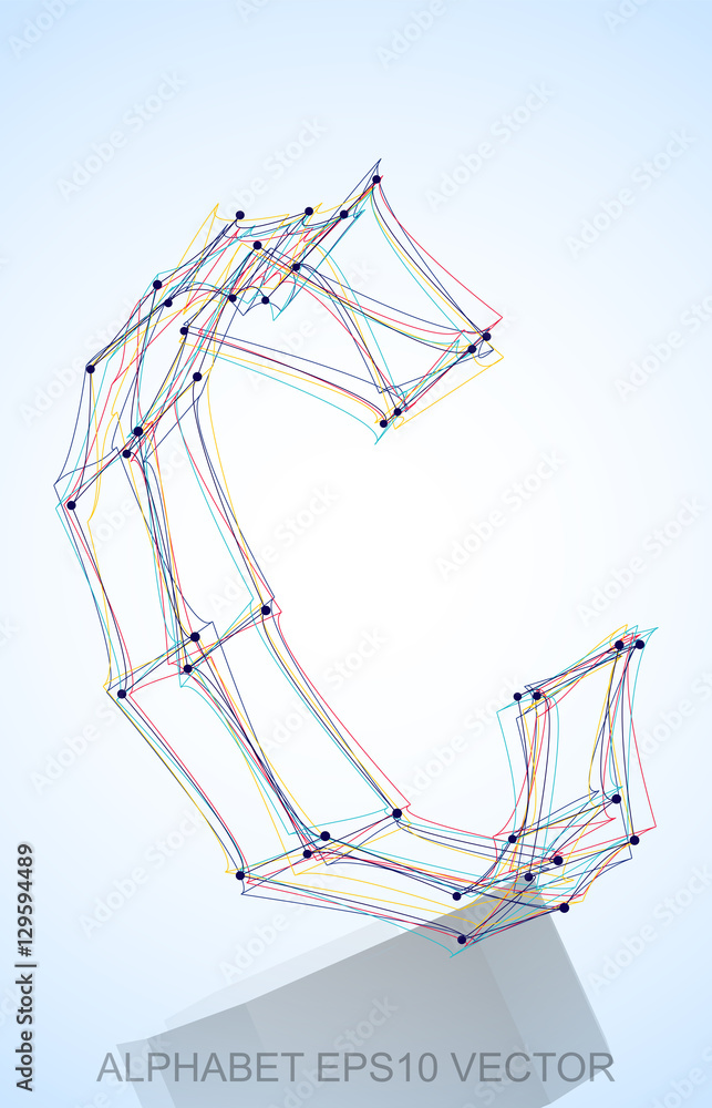 Vector illustration of a Multicolor sketched C. Hand drawn 3D C. Stock ...