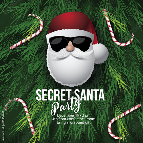 Secret Santa invitation template with Santa Claus. EPS 10 vector.