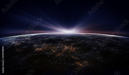 Fototapeta Naklejka Na Ścianę i Meble -  Technology background/Technology background abstract background with connecting dots and lines. Connection structure digital communication. Earth futuristic technology abstract background.	