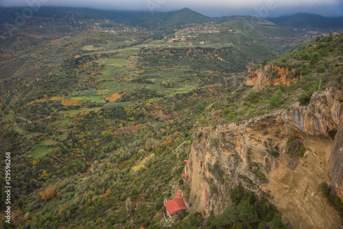 Scenic foggy autumn landscape in mountains near Kalavrita, Pelop photo