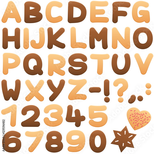 Cookies alphabet - sweet biscuit letters and numbers.