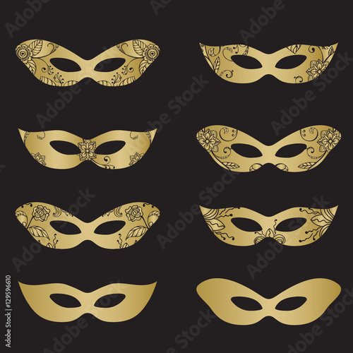 Gold masquerade mask silhouettes