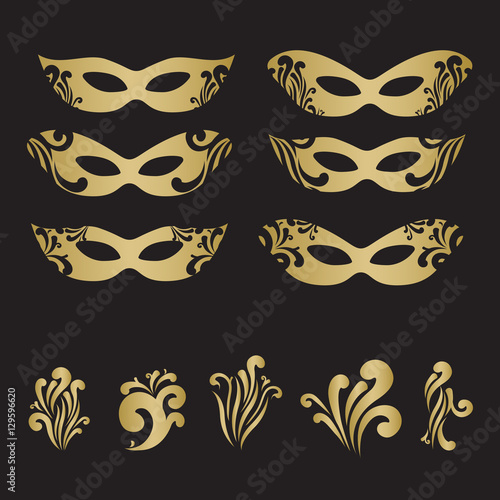Gold masquerade mask silhouettes