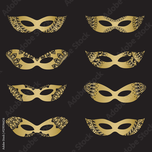 Gold masquerade mask silhouettes