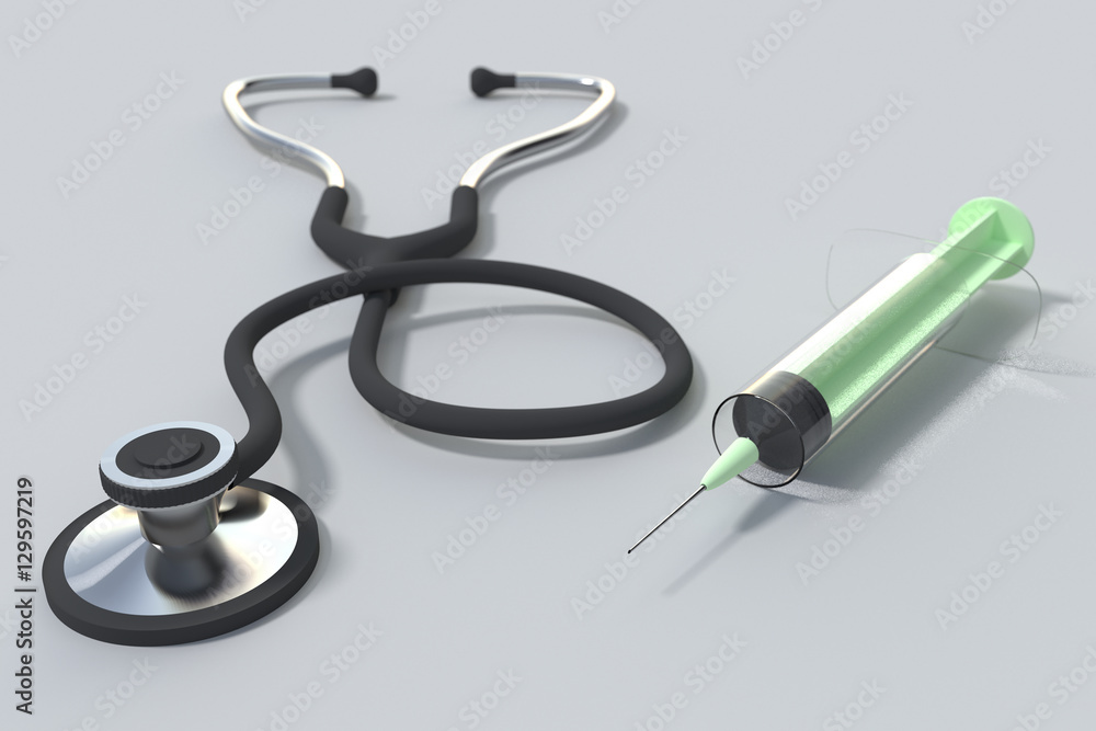 Stethoscope and syringe Stethoscope and syringe
