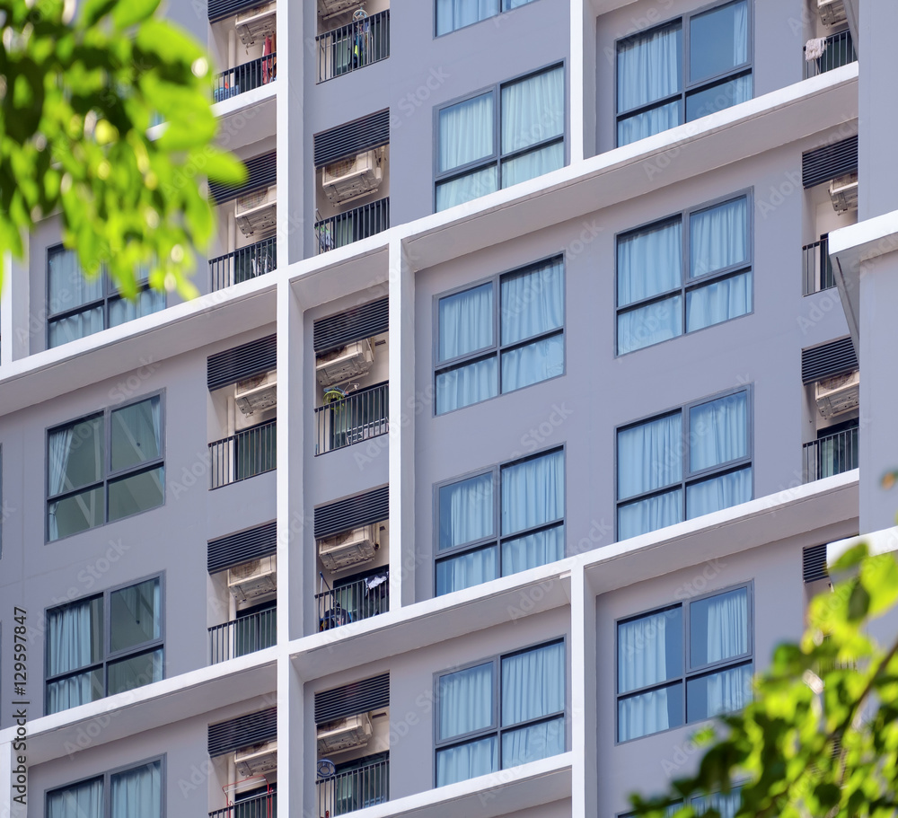 Apartment building / View of balconies of apartment building.