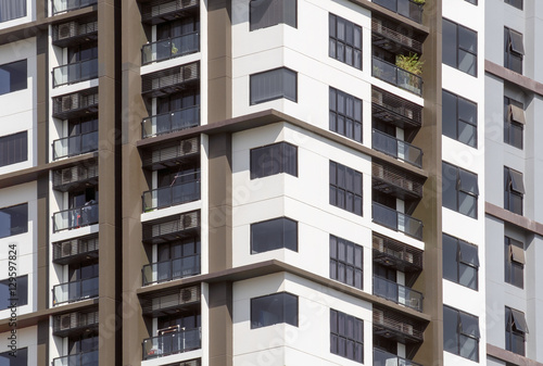 Apartment building / View of balconies of apartment building.