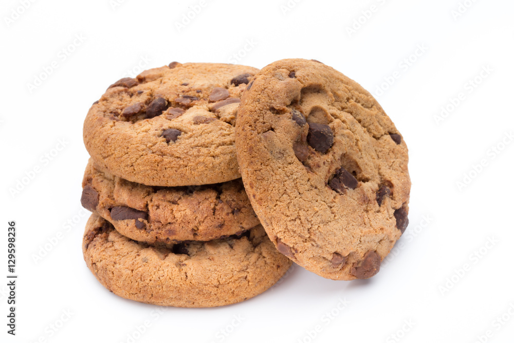 Chocolate chip cookies isolated on white background. Chocolate chip cookies isolated on white background.