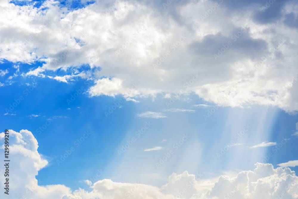 Fototapeta premium Sun beam in Rain cloud , background of the clouds before the storm