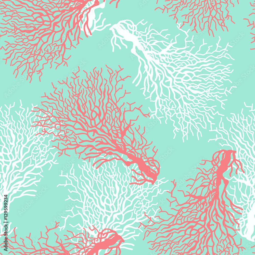 Seamless pattern with colorful coral reef.
