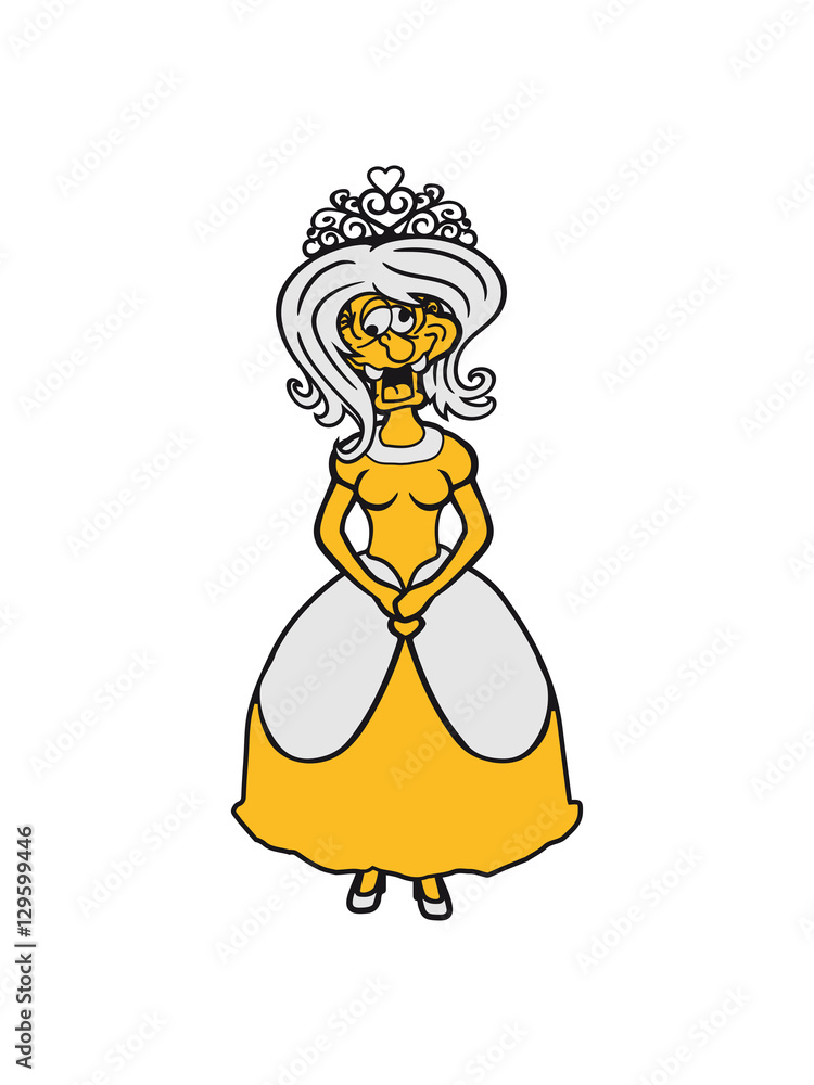 Old Ugly Monster Dress Girl Sexy Queen Queen Princess Queen Crown Cute Face Cute Comic Cartoon