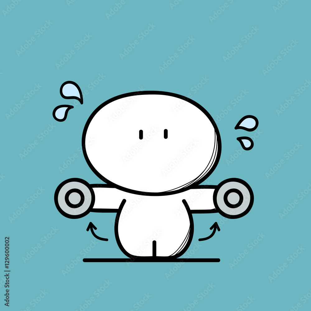 Cute funny fat man and sport or fitness on the blue background. Lose weight and healthy lifestyle - cartoon vector illustration. Cute funny fat man and sport or fitness on the blue background. Lose weight and healthy lifestyle - cartoon vector illustration.