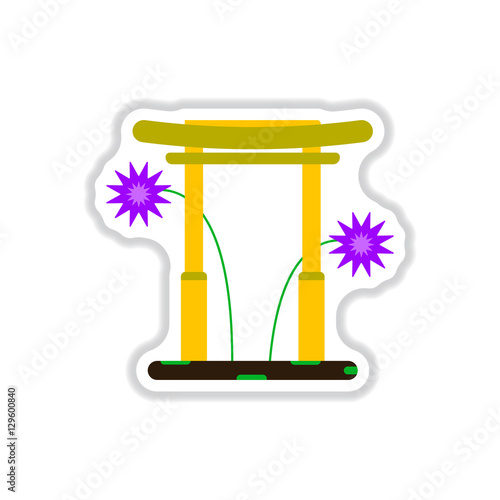 Vector illustration of Chinese new year celebration in paper sticker style Chinese Gate