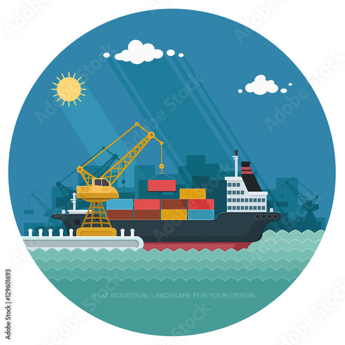 Landscape seaport. The crane which unloads. Carrier, Cranes in P