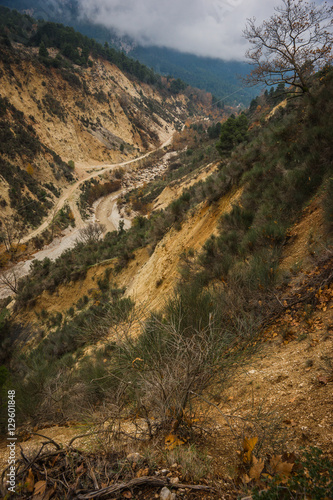 Scenic foggy autumn landscape in mountains near Kalavrita, Pelop photo