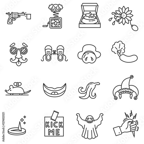 Fun and practical jokes icons set. April Fools' Day, thin line design. How to play a prank, linear symbols collection. isolated vector illustration.