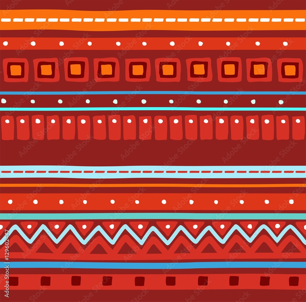 Folk ornament, seamless background, red, vector.The red and blue stripes and zigzags on a red background. Vector decor. Ethnic pattern. Folk ornament, seamless background, red, vector.The red and blue stripes and zigzags on a red background. Vector decor. Ethnic pattern.