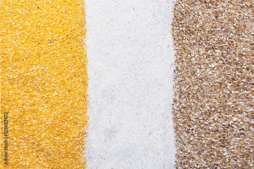 corn, semolina and wheat groats background, texture