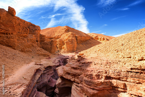 The Red Canyon geological attraction in the Eilat Mountains, Isr