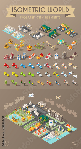 Isometric World. Set of Isolated Minimal City Elements.