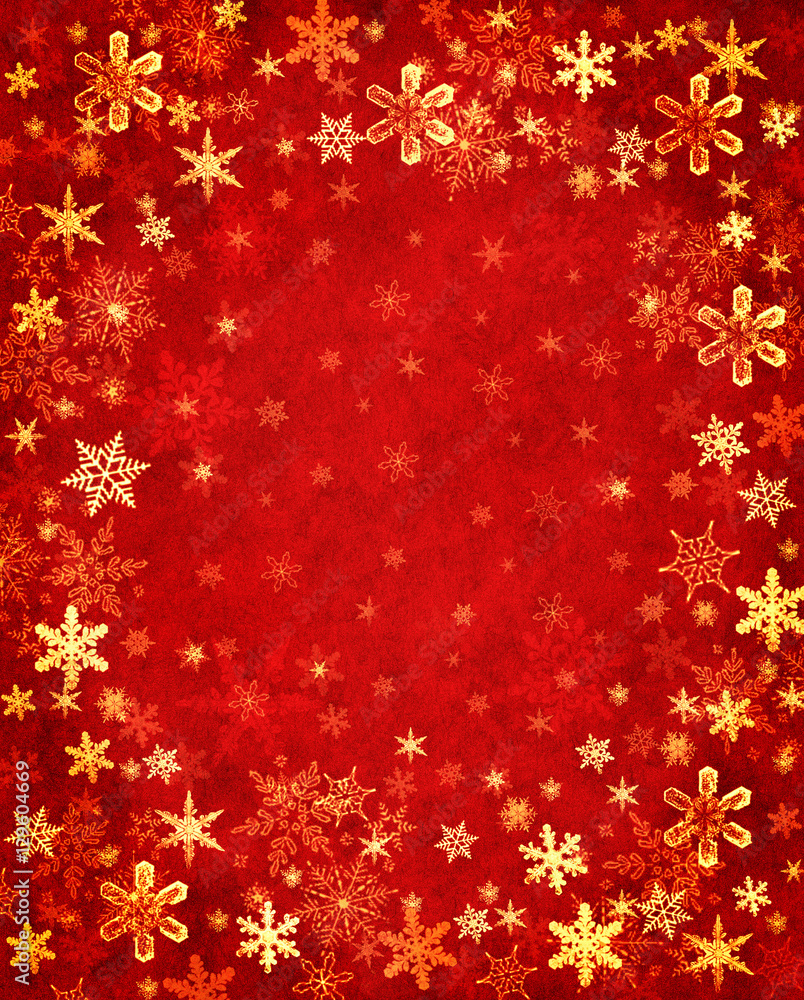 Snowflakes on Red. Golden snowflakes on a textured red background. Snowflakes on Red. Golden snowflakes on a textured red background.