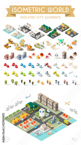 Isometric World. Set of Isolated Minimal City Elements.