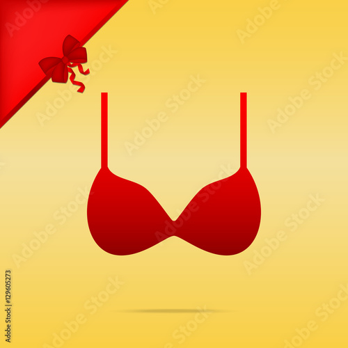 Bra simple sign. Cristmas design red icon on gold background.